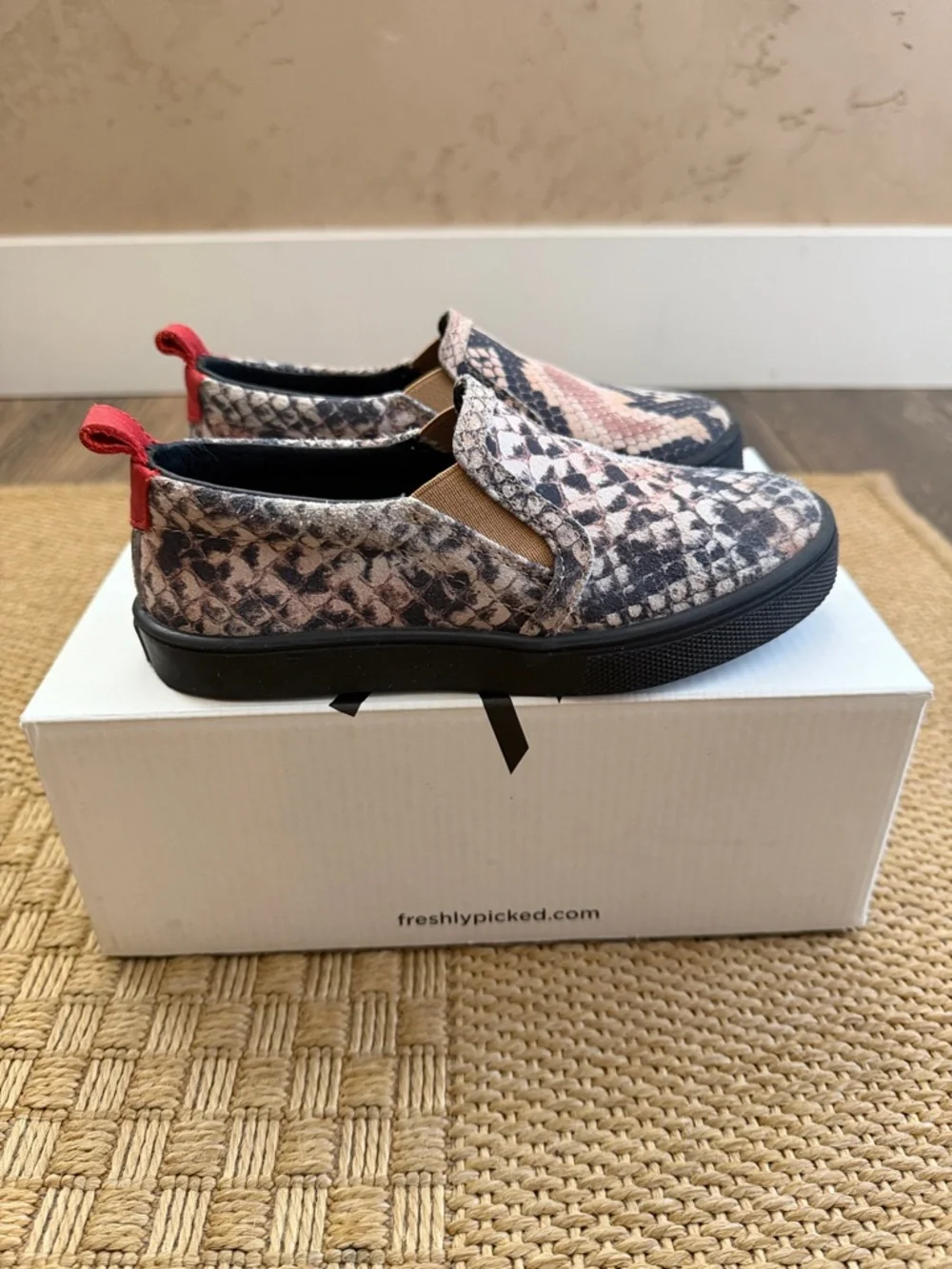 Freshly Picked Kids’ Leather Snakeskin Classic Slip On Shoe—K11